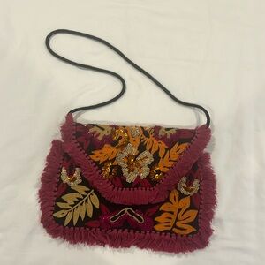 Anthropologie Pink Tassel & Sequin Oversize Clutch with Strap